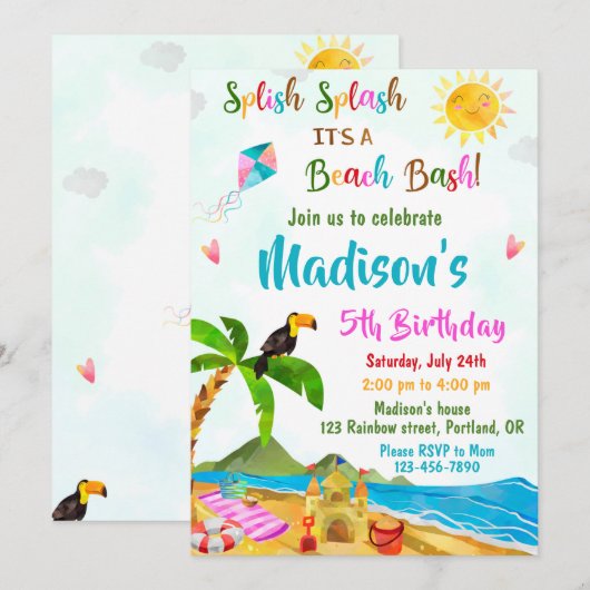 Invitation à l'anniversaire de plage (Devant / Derrière)