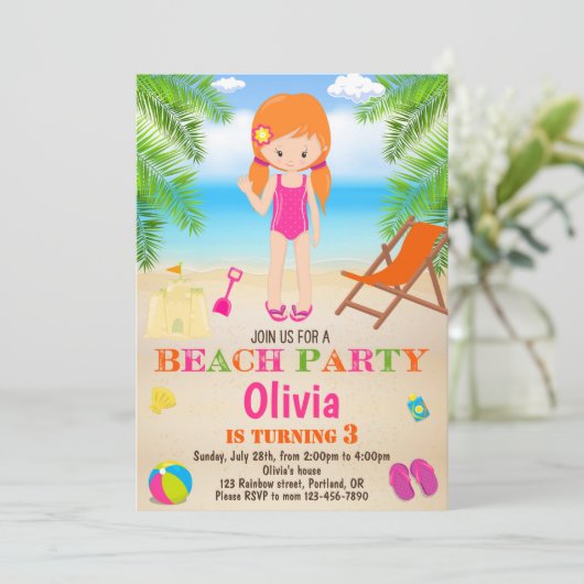 Invitation à l'anniversaire de plage (Debout devant)