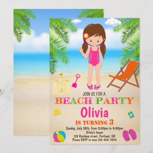 Invitation à l'anniversaire de plage (Devant / Derrière)