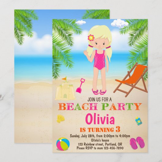 Invitation à l'anniversaire de plage (Devant / Derrière)