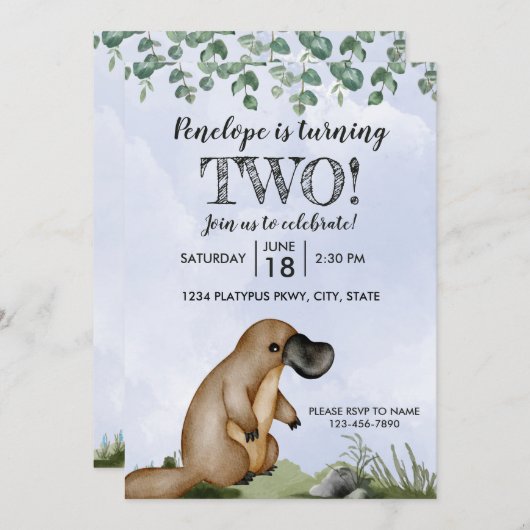 Invitation à l'anniversaire de Platypus (Devant / Derrière)
