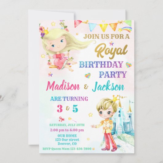 Invitation à l'anniversaire de princesse et de pri (Devant)