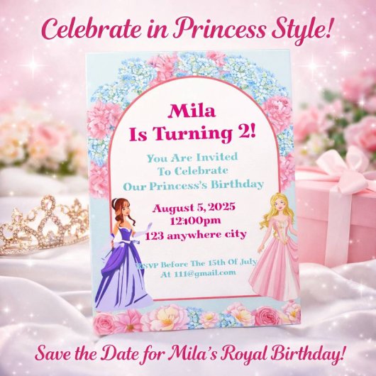 invitation à l'anniversaire de princesse fleurie