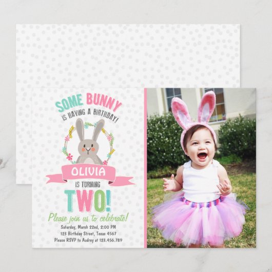 Invitation à l'anniversaire de printemps de Bunny (Devant / Derrière)