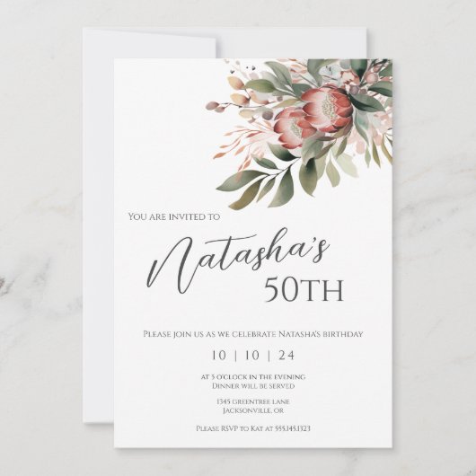 Invitation à l'anniversaire de Protea (Devant)