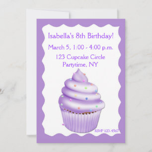 Invitation à l'anniversaire de Purple Cupcake
