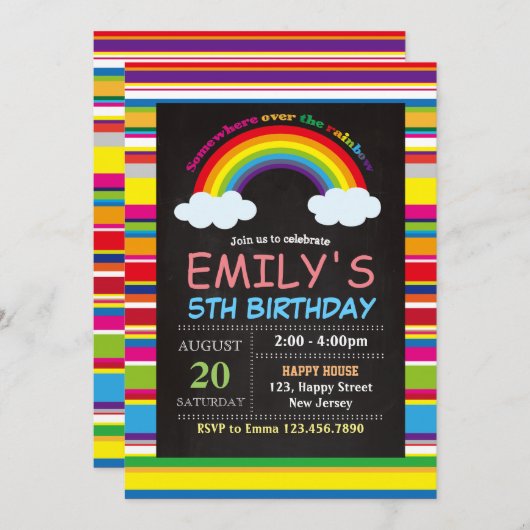 Invitation à l'anniversaire de Rainbow (Devant / Derrière)