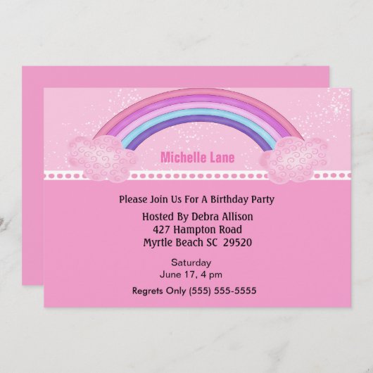 Invitation à l'anniversaire de Rainbow (Devant / Derrière)