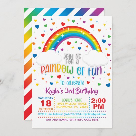 Invitation à l'anniversaire de Rainbow (Devant / Derrière)