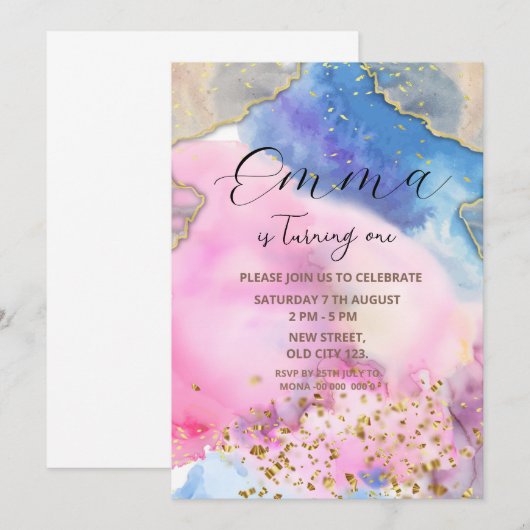 Invitation à l'anniversaire de Rainbow (Devant / Derrière)