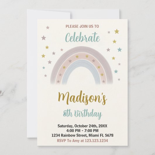 Invitation à l'anniversaire de Rainbow (Devant)