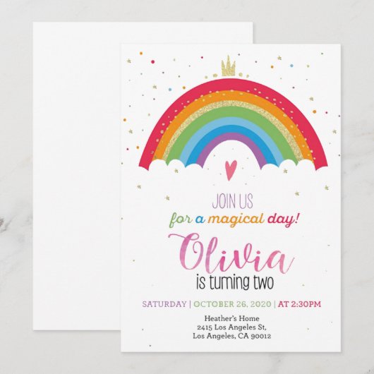 Invitation à l'anniversaire de Rainbow (Devant / Derrière)