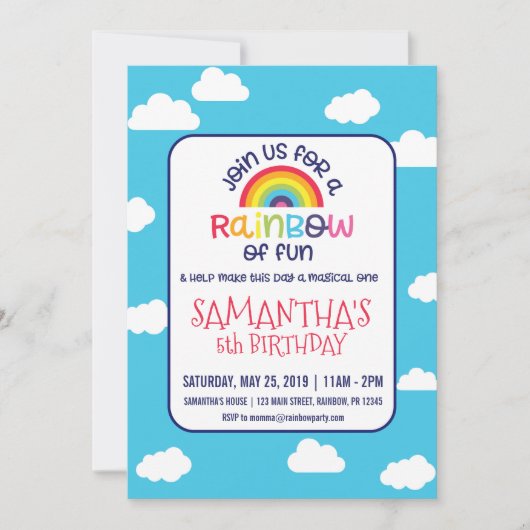 Invitation à l'anniversaire de Rainbow (Devant)
