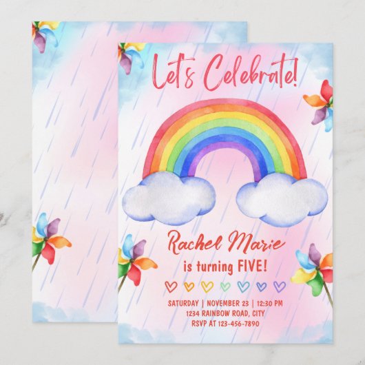 Invitation à l'anniversaire de Rainbow (Devant / Derrière)
