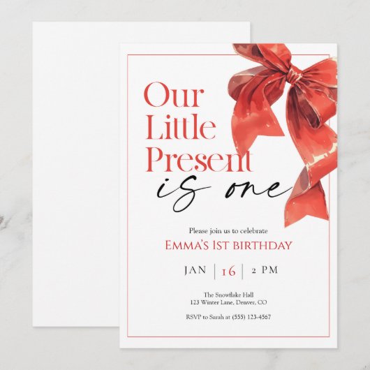 Invitation à l'anniversaire de Red Bow (Devant / Derrière)