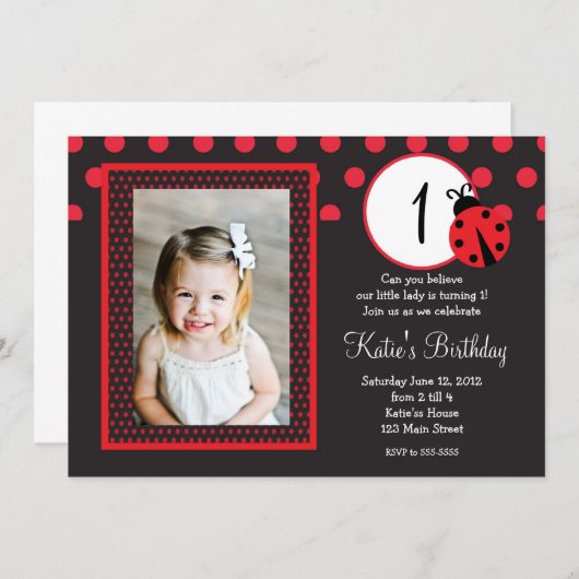 Invitation à l'anniversaire de Red Lady Bug (Devant / Derrière)