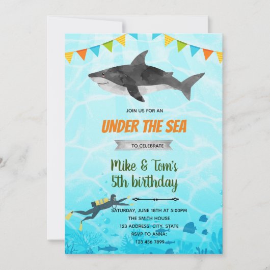 Invitation à l'anniversaire de requin et de plongé (Devant)