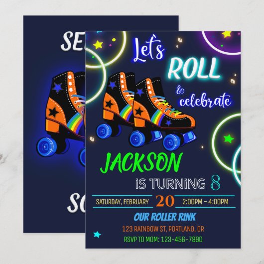 Invitation à l'anniversaire de Roller garçon Invit (Devant / Derrière)