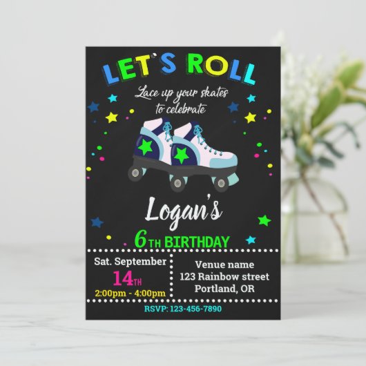 Invitation à l'anniversaire de Roller garçon Invit (Debout devant)