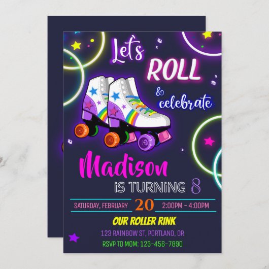 Invitation à l'anniversaire de Roller Invitation à (Devant / Derrière)