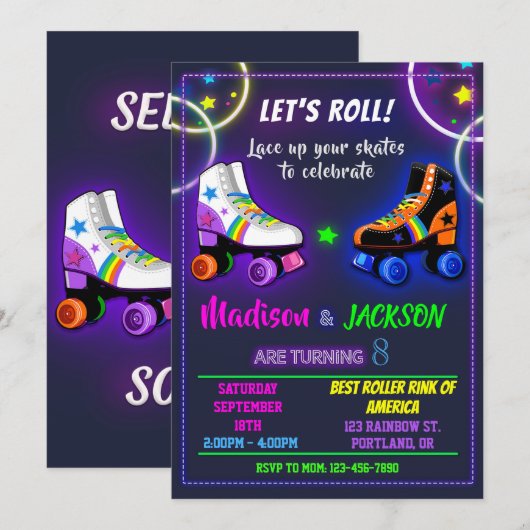 Invitation à l'anniversaire de Roller pour garçon (Devant / Derrière)