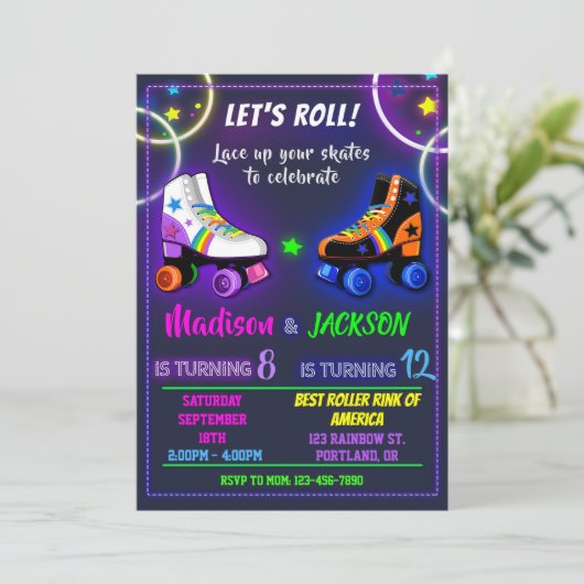 Invitation à l'anniversaire de Roller pour garçon (Debout devant)