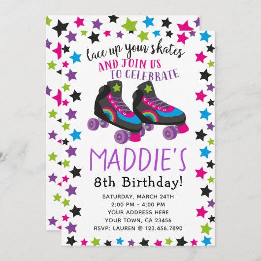 Invitation à l'anniversaire de Roller Skate (Devant / Derrière)