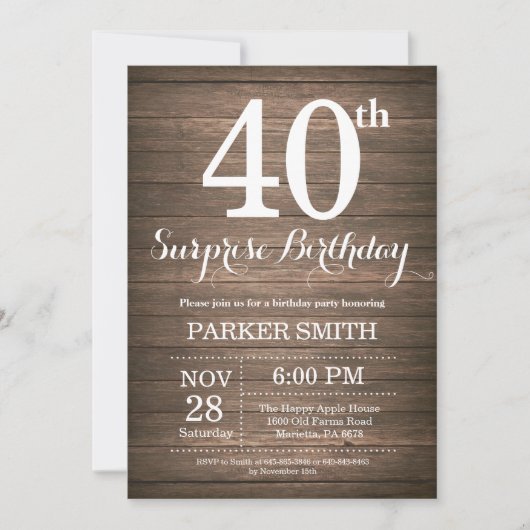 Invitation à l'anniversaire de Rustic Surprise (Devant)