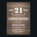 Invitation à l'anniversaire de Rustic Surprise<br><div class="desc">Invitation Rustic Surprise 21e anniversaire avec Arrière - plan Rustic Wood. Vintage Retro. Anniversaire adulte. Hommes ou femmes, anniversaire. Enfants Garçon ou fille Ado Anniversaire adolescente Invitation . 13e 15e 16e 18e 20e 21e 30e 40e 50e 60e 70e 80e 90e 100e. N'Importe Quel Âge. Pour plus de personnalisation, cliquez sur...</div>