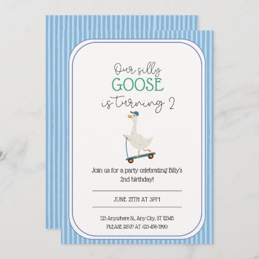 Invitation à l'anniversaire de Silly Goose (Devant / Derrière)