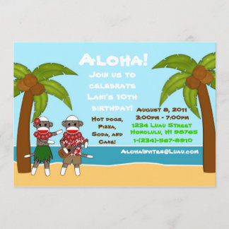 Invitation à l'anniversaire de Sock Monkey Luau