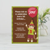 Invitation à l'anniversaire de Sock Monkey Monkey  (Debout devant)