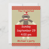 Invitation à l'anniversaire de Sock Monkey personn (Dos)