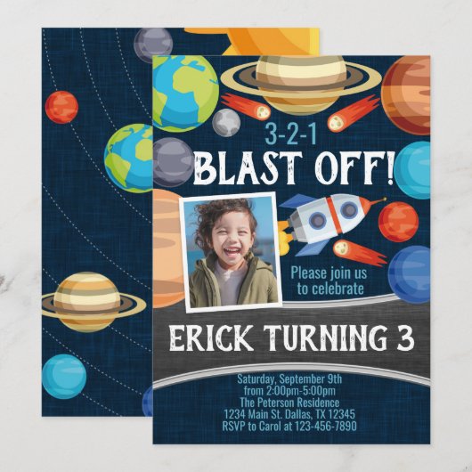 Invitation à l'anniversaire de Space Planet (Devant / Derrière)