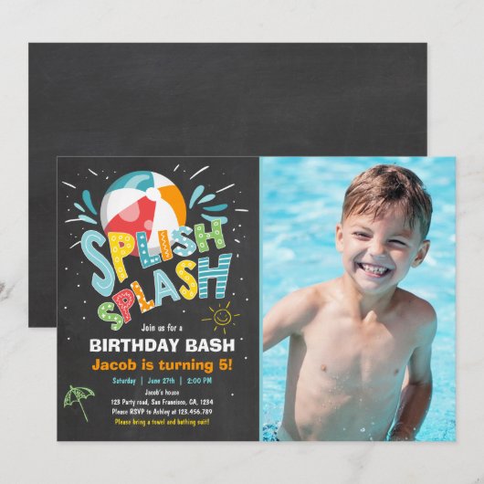 Invitation à l'anniversaire de Splish Splash (Devant / Derrière)