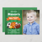 Invitation à l'anniversaire de sport Garçons de fê (Devant / Derrière)