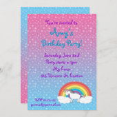 Invitation à l'anniversaire de Star Unicorn (Devant / Derrière)