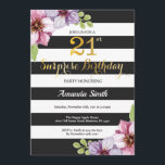 Invitation à l'anniversaire de surprise 21e femme<br><div class="desc">Invitation surprise 21e anniversaire pour les femmes. Invitation de la fête d'anniversaire Black and Gold. Parties scintillant d'or. Fleur Florale d'aquarelle violette. Grandes taches noires et blanches. Numérique imprimable.
Pour plus de personnalisation,  cliquez sur le bouton "Customiser" et utilisez notre outil de conception pour modifier ce modèle.</div>