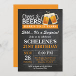 Invitation à l'anniversaire de surprise Cheers et<br><div class="desc">Surprise Cheers and Beers 21st Birthday Invitation Card. Anniversaire adulte.Orange. 16e 18e 21e 30e 40e 60e 70e 80e 90e 100e. N'Importe Quel Âge. Pour plus de personnalisation,  cliquez sur le bouton "Customiser" et utilisez notre outil de conception pour modifier ce modèle.</div>