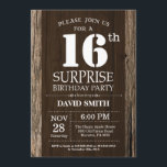 Invitation à l'anniversaire de Surprise Rustic 16t<br><div class="desc">Invitation surprise Rustic 16e anniversaire avec Arrière - plan Rustic Wood. Pays rétro Vintage. Anniversaire adulte. Hommes ou femmes, anniversaire. Enfants Garçon ou fille Ado Anniversaire adolescente Invitation . 13e 15e 16e 18e 20e 21e 30e 40e 50e 60e 70e 80e 90e 100e. N'Importe Quel Âge. Pour plus de personnalisation, cliquez...</div>
