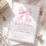 Invitation à l'anniversaire de Sweet sixteen de Bo<br><div class="desc">Sweet sixteen rose Bow Anniversaire Invitation avec bords ciselés pour une esthétique moderne arc 16e anniversaire</div>