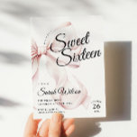 Invitation à l'anniversaire de Sweet sixteen de Bo<br><div class="desc">Pink Bow Sweet sixteen Anniversaire Invitation pour un arc moderne esthétique 16e anniversaire célébration</div>