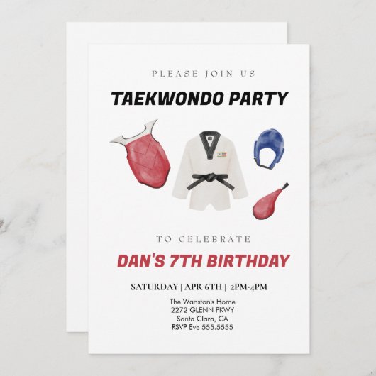 Invitation à l'anniversaire de Taekwondo (Devant / Derrière)
