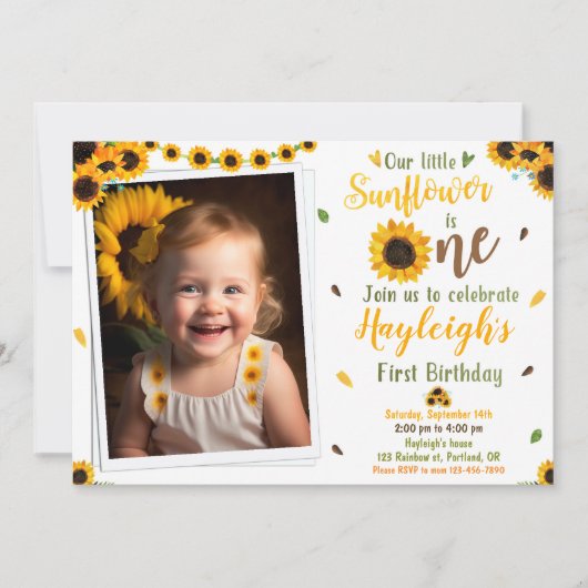 Invitation à l'anniversaire de tournesol Photo Pre (Devant)