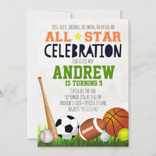 Invitation à l'anniversaire de tous les sports Sta (Devant)