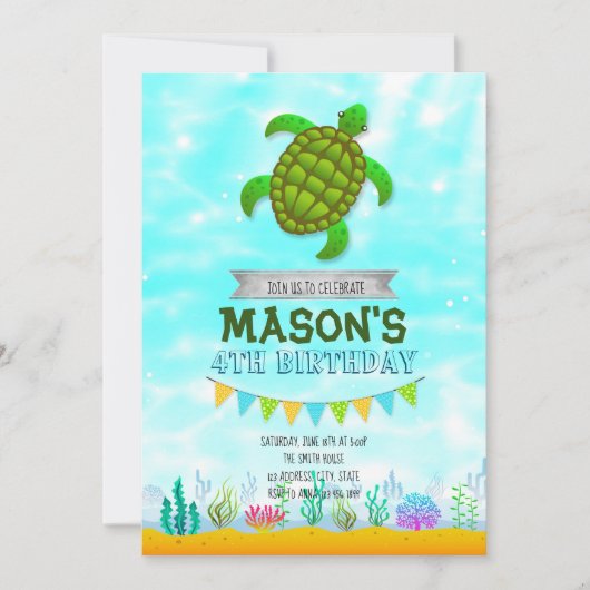 Invitation à l'anniversaire de Turtle Party (Devant)