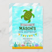 Invitation à l'anniversaire de Turtle Party (Devant / Derrière)