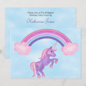 Invitation à l'anniversaire de Unicorn et Rainbow (Devant / Derrière)