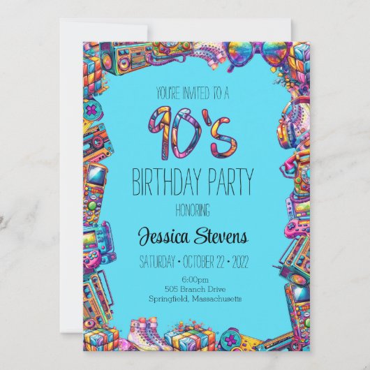 Invitation à l'anniversaire des années 90 (Devant)