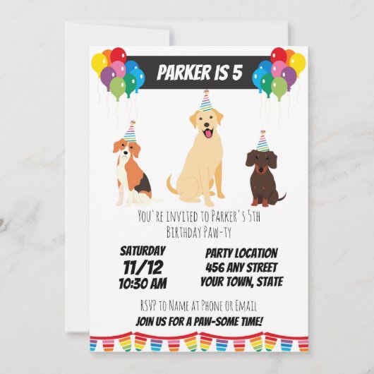 Invitation à l'anniversaire des chiots (Devant)